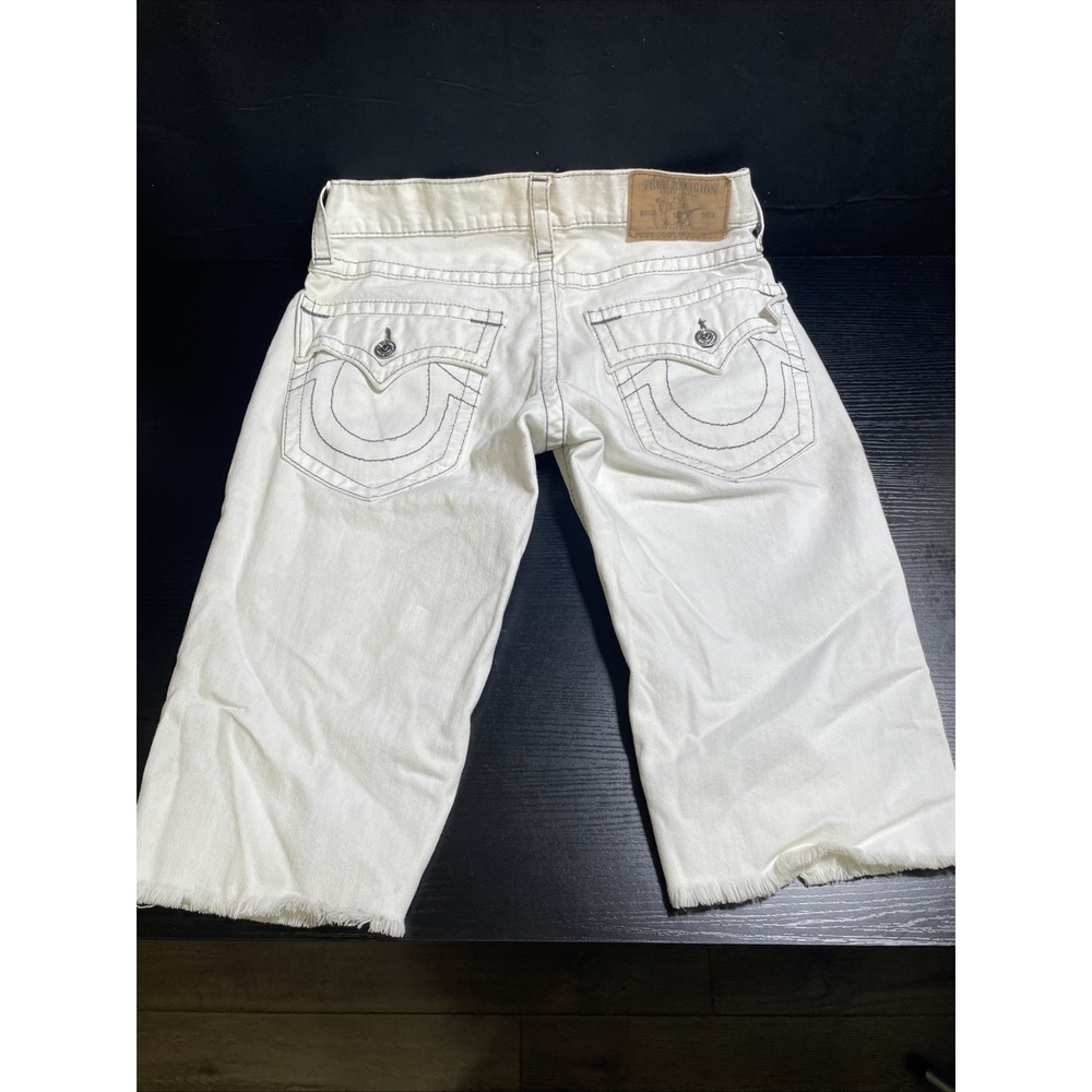 Men's True Religion White Jort Jean Cut off Shorts Size 30 Flap Pockets